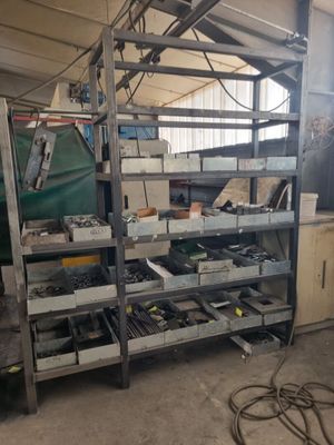 a lot of tools that are on the shelves in the garage