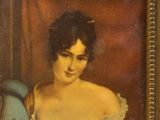 peinture d'une femme en robe bleue assise sur une chaise