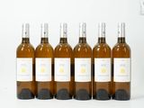 six bouteilles de vin sont alignées sur une surface blanche