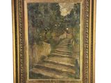 un tableau représentant des marches menant à un jardin arboré