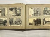 an open book with pictures of buildings and people on it