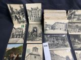several old black and white photographs of people in front of a building
