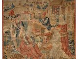 une image représentant une tapisserie sur laquelle figure un groupe de personnes dans un jardin