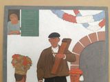 a painting of a man holding a rifle in front of a group of people