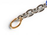 blue and silver chain with a gold clasp on a white background