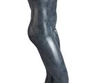statue of a man holding his head in his hands on a wooden base