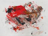 une image représentant une peinture composée de peinture rouge et noire sur une surface blanche