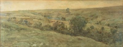 an image of a painting of a herd of cattle in a field