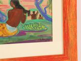 a picture of a painting of a woman sitting on the ground