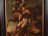 an oil painting of a man riding a horse with a skull on his head