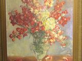 une peinture de fleurs dans un vase sur une table