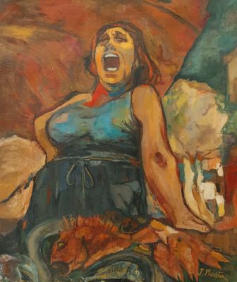 Jean PRESTA (1927 - ) La marchande de poissons.