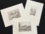 four black and white pictures of people on a black surface