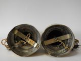 pair of antique brass plated lamps with rope and glass shades