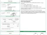 a green and white document with a barcode on it