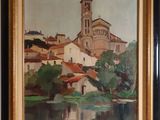 une image représentant un tableau d'une église située sur une colline