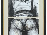 a black and white drawing of a woman ' s butt