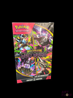 La boîte contient le jeu de cartes Pokémon, sur fond noir.