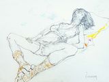un dessin représentant une femme allongée sur un oreiller