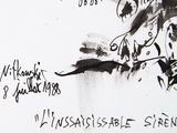 a black and white drawing of a man on a skateboard