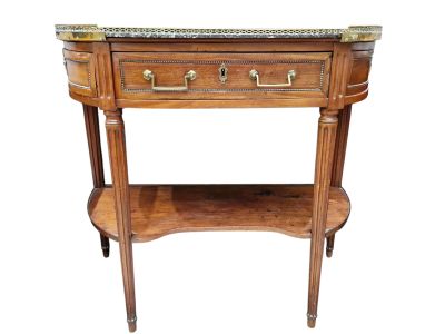 Console demi-lune en placage d'acajou, dessus marbre gris Sa… - Photo 1