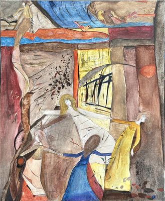 an image of a watercolor painting of a man and woman in a room