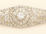a close up of a diamond ring on a white background
