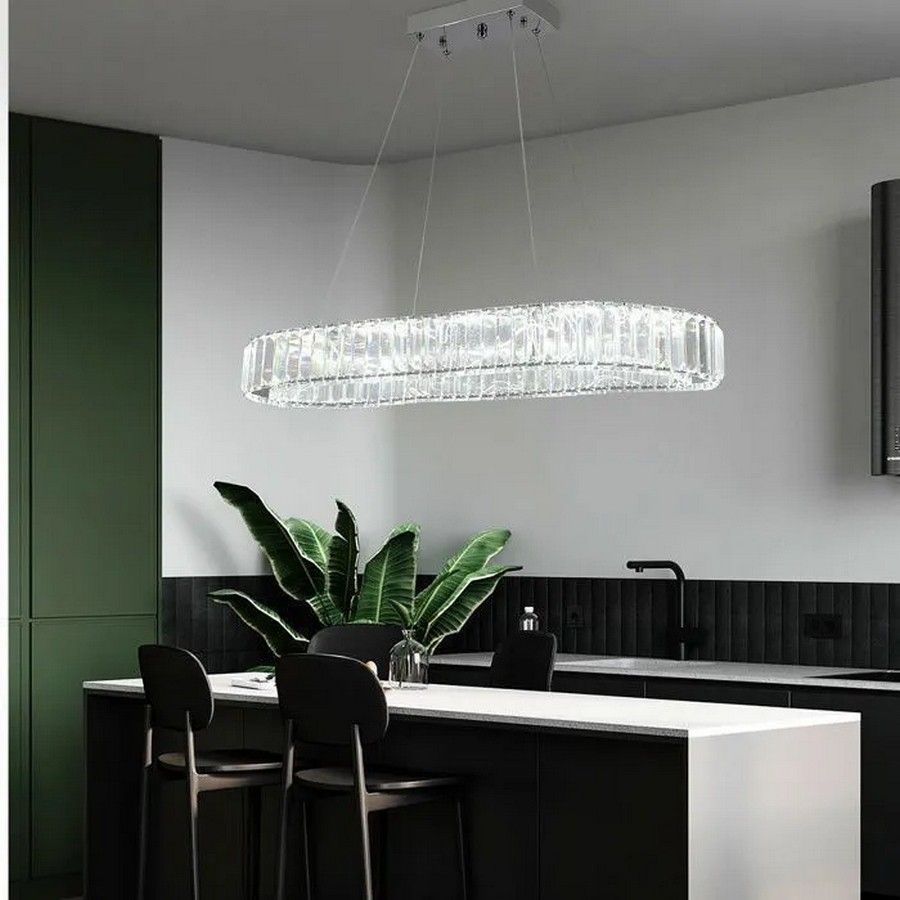 1 Lustre ovale en cristal K9 – Suspension LED contemporaine …
