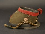 a green hat with a red band and a snake on it