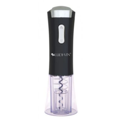 a close up of a black and silver electric wine opener