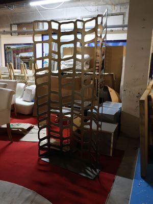 many chairs and tables in a room with a red carpet