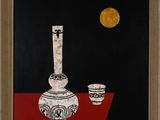an image of a painting of a vase and a bowl on a table