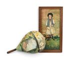 une photo d'un tableau représentant une jeune fille coiffée d'un chapeau, à côté d'une calebasse