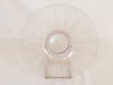 underside view of a clear glass vase with a white background
