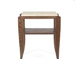 the side table is made out of wood and has a marble top