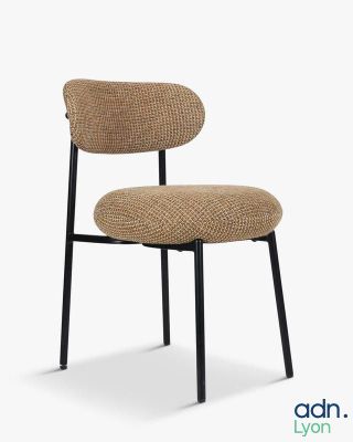 an image of a chair with a brown seat and a black frame