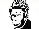 a black and white drawing of a monkey with a crown on it ' s head