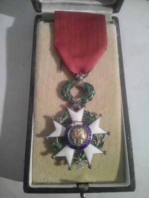 l'image d'une médaille dans une boîte entourée d'un ruban