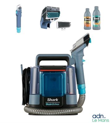 a close up of a vacuum cleaner and other cleaning supplies on a white background