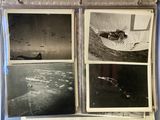 several black and white photos of a man surfing in the ocean