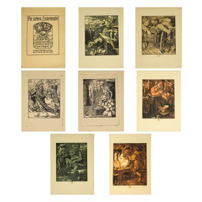 un ensemble de six reproductions encadrées représentant diverses scènes de forêt