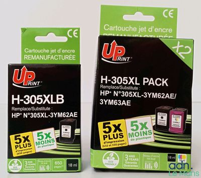 deux boîtes de cartouches d'encre « Up Ink » empilées l'une sur l'autre