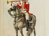 a drawing of a soldier on a horse with a trumpet