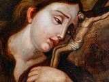 an image of a painting of a woman holding a bird in her hand