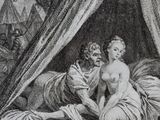 a drawing of a man and a woman on a bed