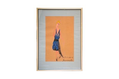 tableau représentant une femme en robe bleue, dans un cadre blanc