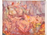 a painting of a man and a woman laying on a couch