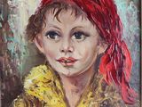 a painting of a little girl with a red bandana