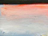 an oil painting of a red and blue sky with a black frame