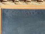 a painting of a blackboard with a gold frame and writing on it